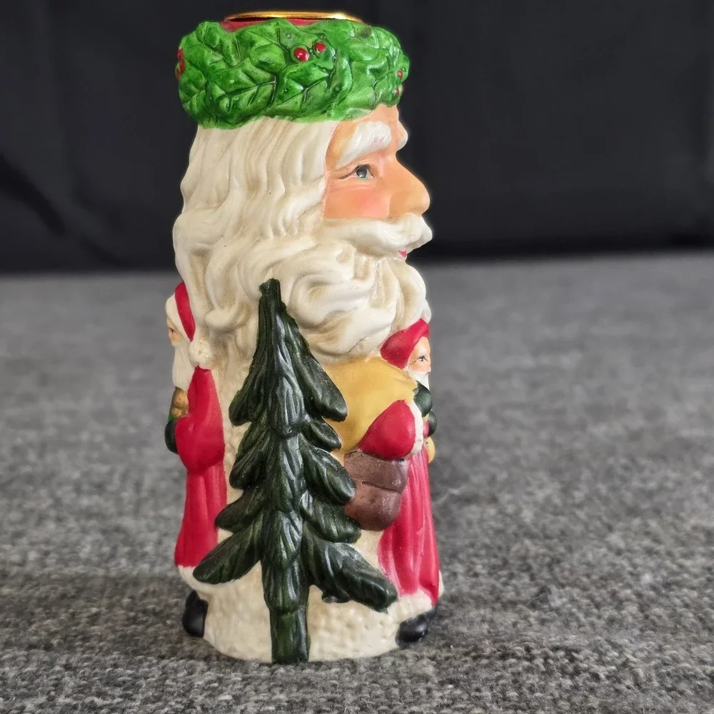 Vtg Brinnco Santa Claus Hand Painted Ceramic Candle Holder Christmas Decor 4.25